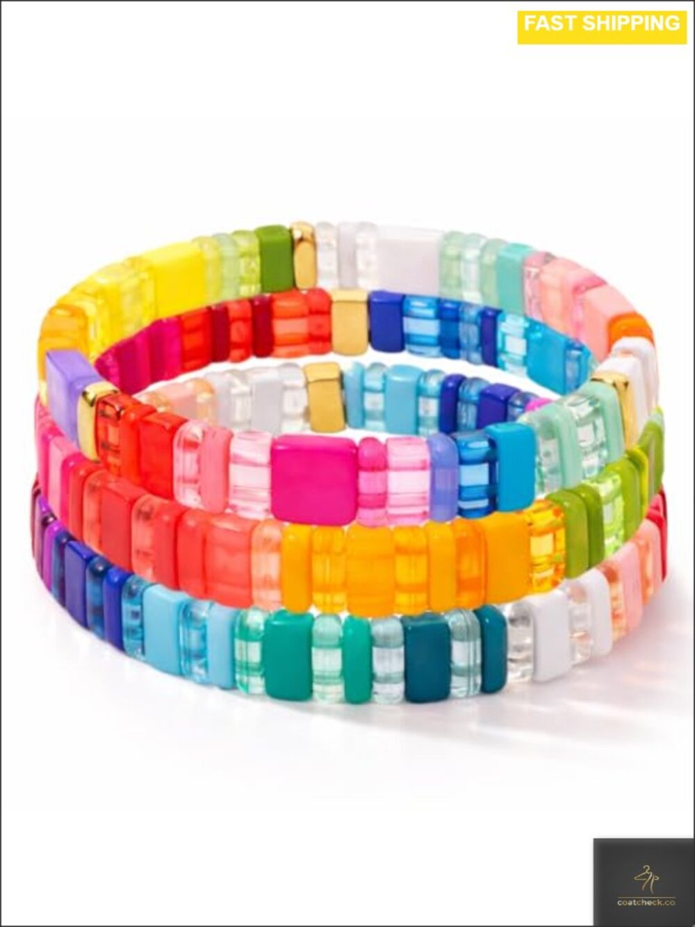 3 Pc Enamel Beaded Stretch Bracelet Set Layered Stackable Women Jewelry